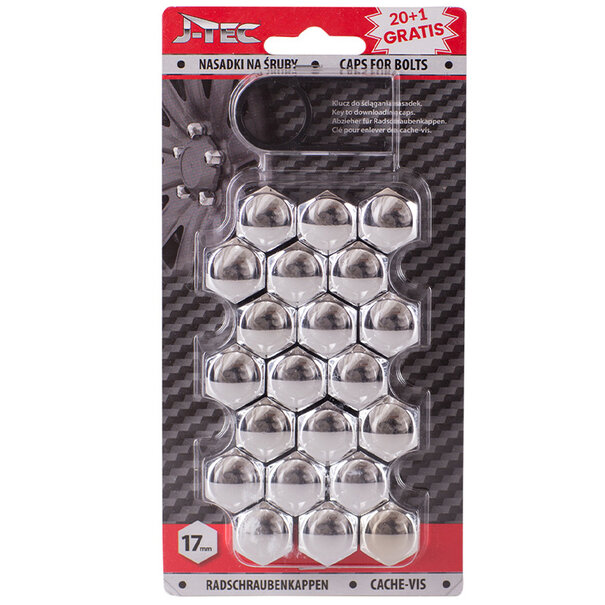 J-Tec Set universele wielmoerkapjes - Chroom Kunststof - 17mm - set à 20+1 stuks