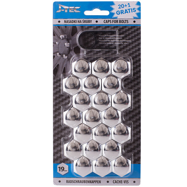 J-Tec Set universele wielmoerkapjes - Chroom Kunststof - 19mm - set à 20+1 stuks