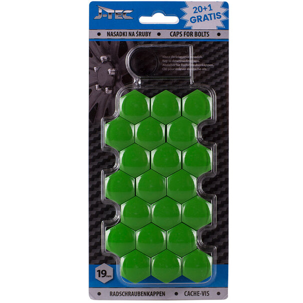 J-Tec Set universele wielmoerkapjes - Groen Kunststof - 19mm - set à 20+1 stuks