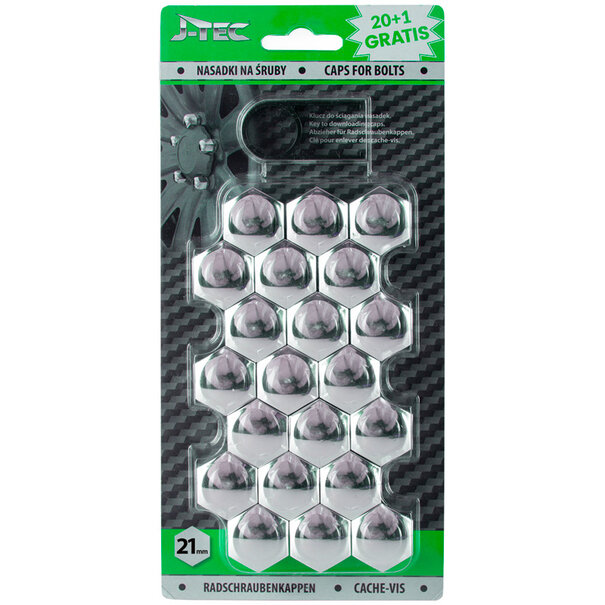 J-Tec Set universele wielmoerkapjes - Chroom Kunststof - 21mm - set à 20+1 stuks