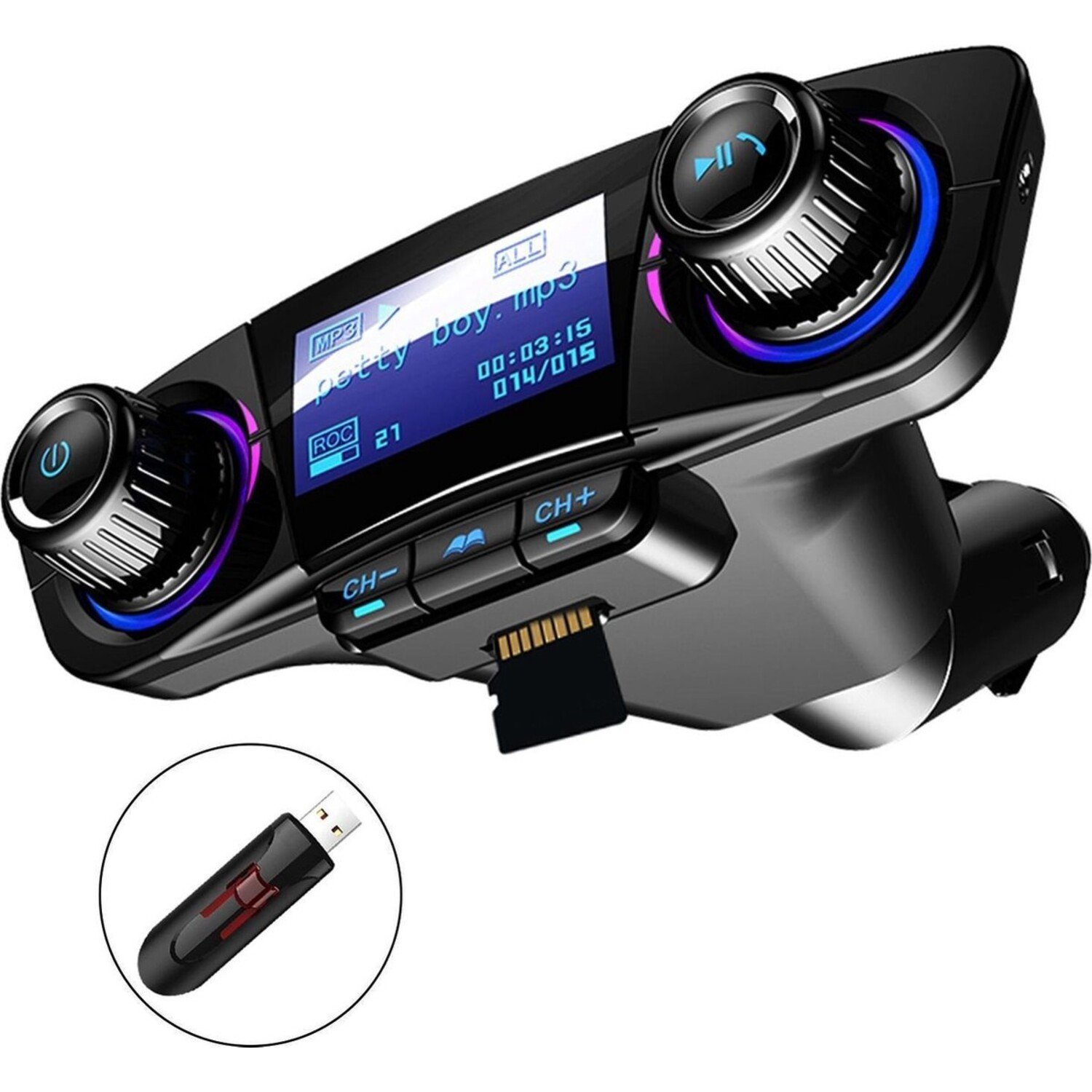 Lakro Bluetooth FM Transmitter Auto MP3-Player Handsfree Wireless Radio  Audio Adapter met Dual USB USB Disk/SD Kaart AUX-ingang uitgang - Lakro  Autostyling en Audio