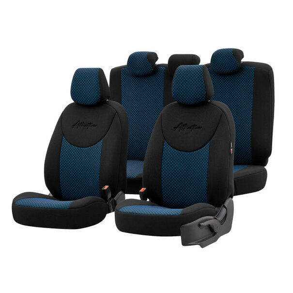otoM Universele Stoffen Stoelhoezenset 'Attraction' Zwart/Blauw - 11-delig - geschikt voor Side-Airbags