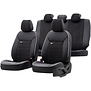 Universele Leder/Velours Stoelhoezenset 'Premium' Zwart + Witte rand - 11-delig - geschikt voor Side-Airbags
