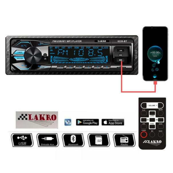 Lakro LAKRO Autoradio 6220-BT Usb/sd/fm/aux Bluetooth  4 x 75 Watt / sub uitgang