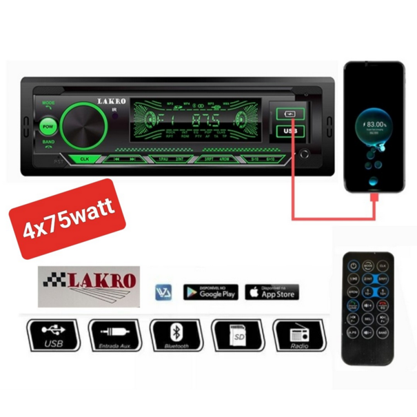 Lakro lakro autoradio BT-USB-AUX-DAB-EXTERN MICROFOON