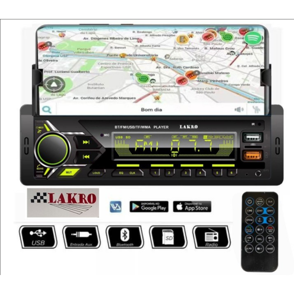 Lakro Bluetooth autoradio met telefoonhouder APP-USB-AUX-FM