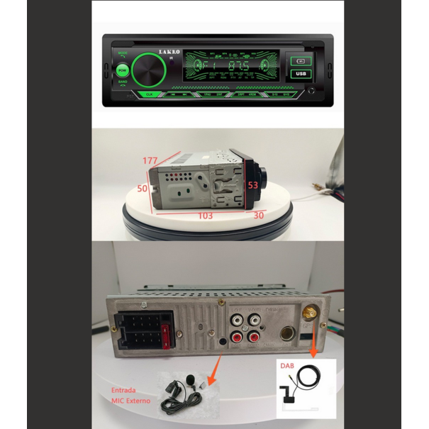 Lakro lakro autoradio BT-USB-AUX-DAB-EXTERN MICROFOON