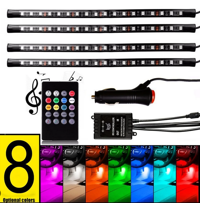 Auto-LED-Innenbeleuchtung, 72 LED-Multicolor-Musik mit Sound
