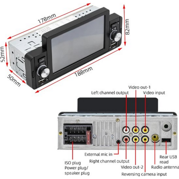 1din autoradio met klapscherm navigatie, DVD-speler, AUX, USB en