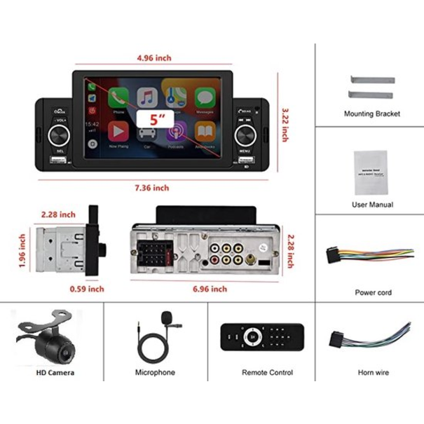 Lakro Autoradio - 1 DIN - Apple Carplay - Android Auto - Bluetooth - Usb - Achteruitrijcamera