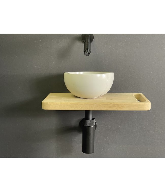 Como Fonteinset toilet, Concrete waskom met massief houten blad 40 x 24 cm