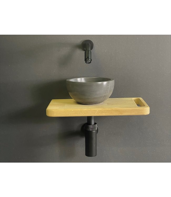 Como Fonteinset toilet, Concrete waskom met massief houten blad 40 x 24 cm