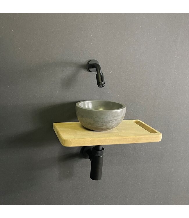 Como Fonteinset toilet, Concrete waskom met massief houten blad 40 x 24 cm