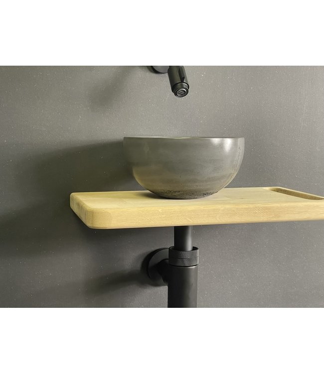 Como Fonteinset toilet, Concrete waskom met massief houten blad 40 x 24 cm