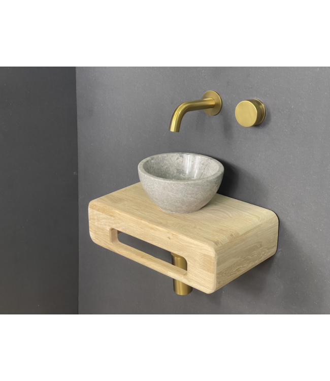 Como Fonteinset toilet Tundra, natuursteen waskom met eiken hout plank