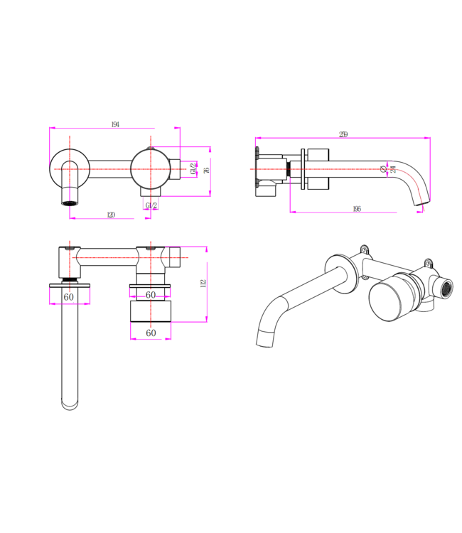 Como Inbouw wastafelkraan Mood 60  geborsteld goud PVD met inbouwdeel