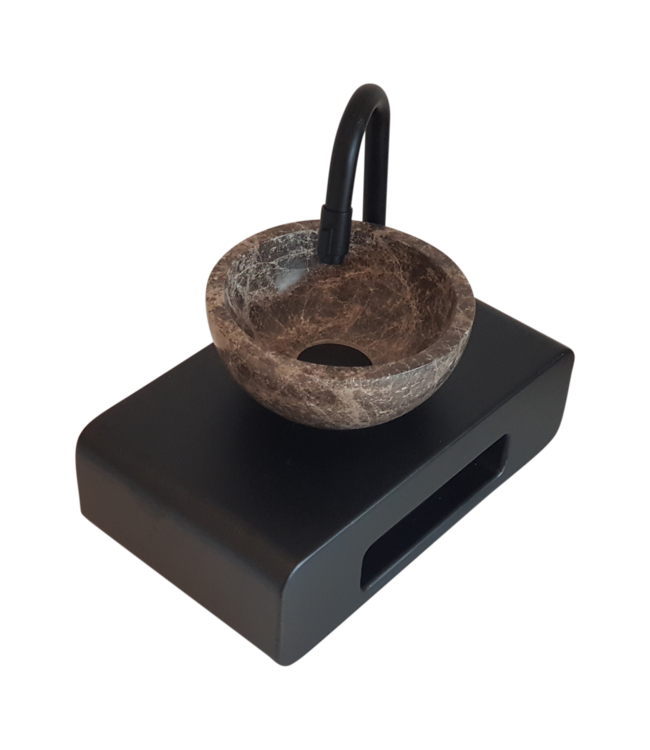 Como Mini fontein natuursteen waskom toilet met handdoekhouder zwart