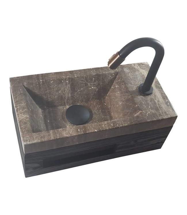 Como 40 x 20 x 16 cm Fonteinset toilet,marmer met massive hout planchet