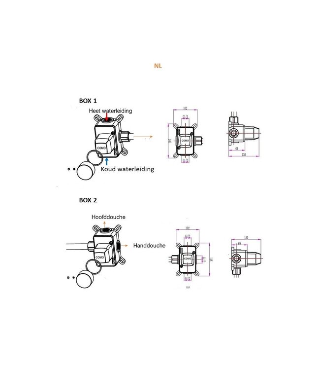 Como Regendouche Goud & inbouw met 30cm douchekop. Compleet set