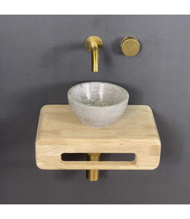Como Fonteinset toilet Tundra, natuursteen waskom met eiken hout plank
