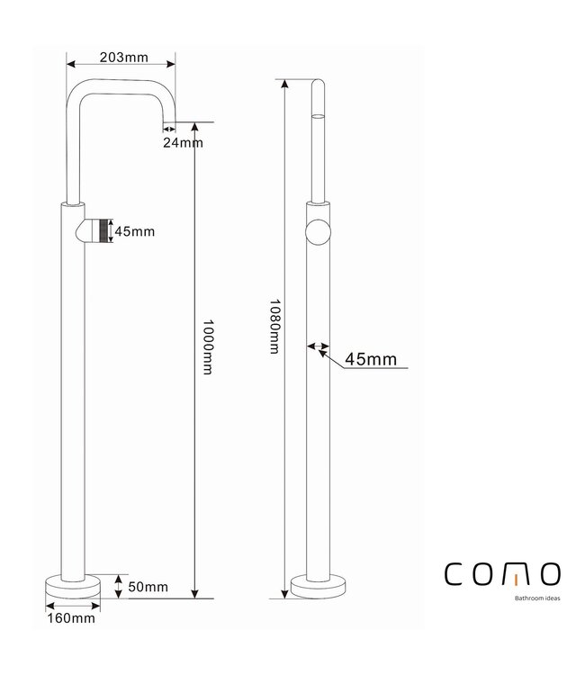 Como vrijstaande badmengkraan geborsteld gunmetal met vloer montage binnendeel