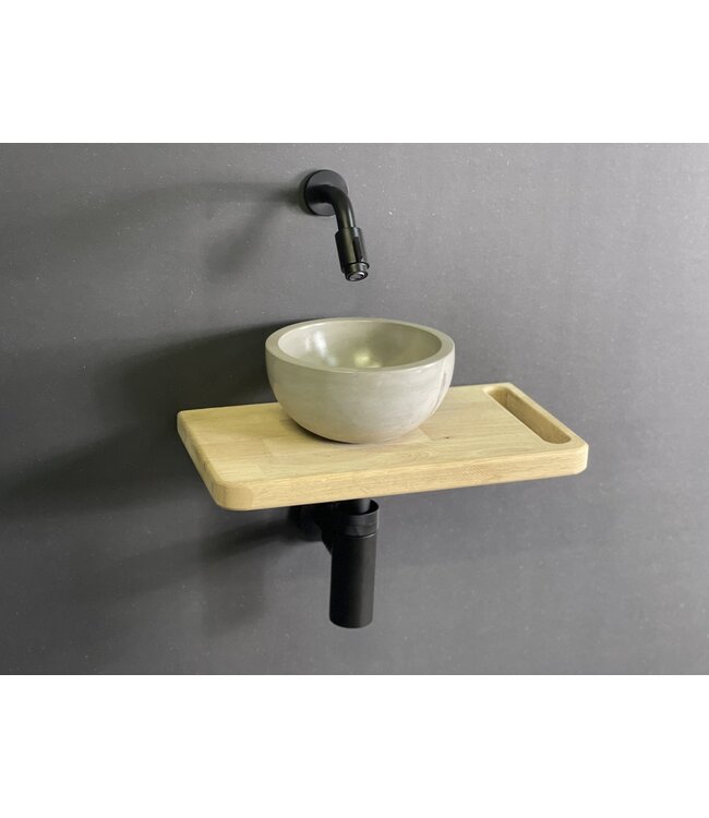 Como Fonteinset toilet, Concrete waskom met massief houten blad 40 x 24 cm