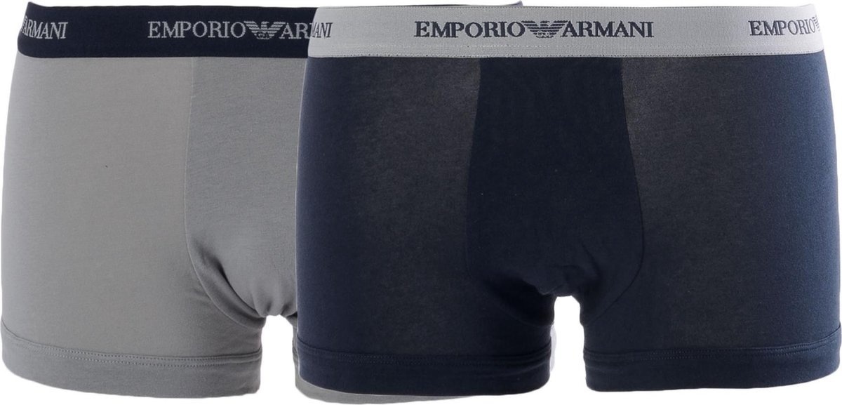Emporio Armani - Heren - Basis 2-pack Trunk Boxershorts - Blauw / Grijs (M)