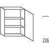 Bovenkast 78,0cm hoog, 1 deur, 2 legplanken