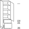 Hoge keukenkast 195 cm hoog, 1 deur, 1 vaste plank, 3 legplanken, 2 korven