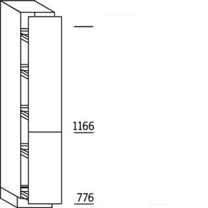 Greep op front Hoge apothekerskast 195 cm hoog, 2 gekoppelde deuren, 5 verstelbare inhaaktableau's
