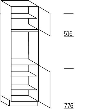 Systemat 'met greep' Hoge keukenkast 195 cm hoog, 1 deur, 1 inbouwnis, 1 deur, 3 legplanken
