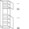 Hoge keukenkast 195 cm hoog, 1 deur, 1 vaste blende, 1 inbouwnis, 1 deur, 3 legplanken