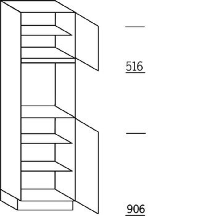 HÄCKER Systemat Hoge keukenkast 195 cm hoog, 1 deur, 1 vaste blende, 1 inbouwnis, 1 deur, 3 legplanken