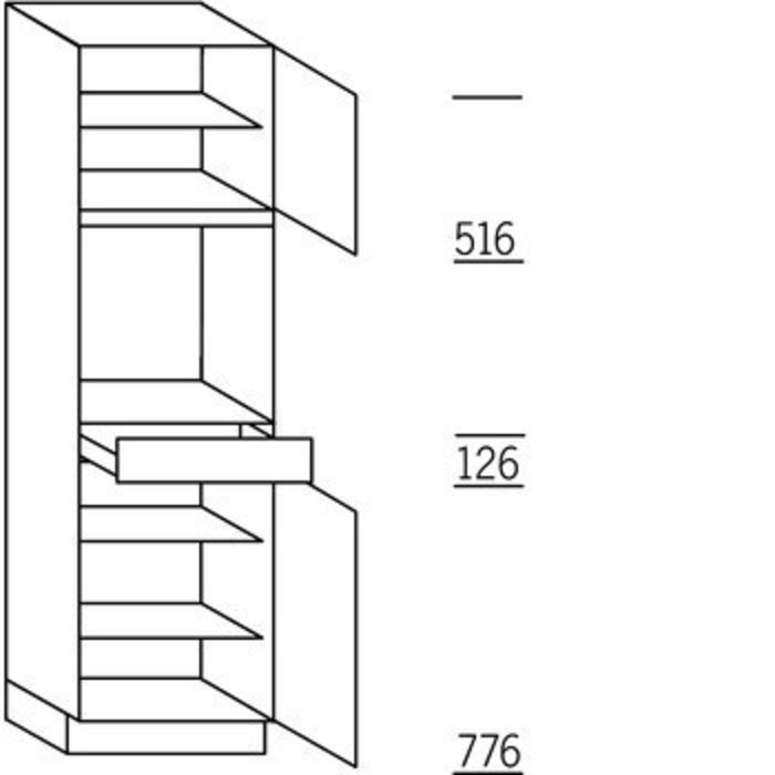 Systemat 'met greep' Hoge keukenkast 195 cm hoog, 1 deur, 1 inbouwnis, 1 lade, 1 deur, 3 legplanken