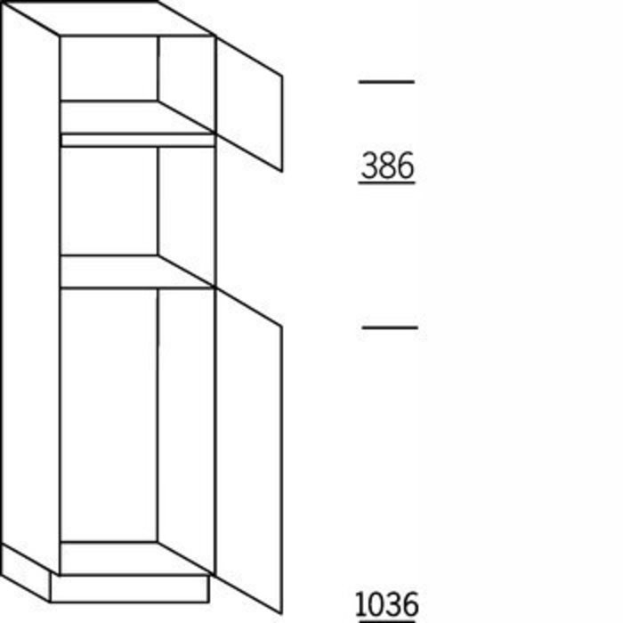 Systemat 'met greep' Hoge keukenkast 195 cm hoog, 1 deur, 1 inbouwnis, 1 deur met inbouwnis