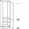 Staande kast 195,0cm korpushoogte, 1 deur met nis 122,5cm hoog, 1 deur, 1 legplank