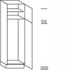 Hoge keukenkast 195 cm hoog, 1 deur, 1 deur met nis 122,5 cm of 140 cm hoog, 1 legplank