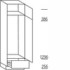 Hoge kast 195 cm hoog, 1 deur, 1 deur met nis 122,5 cm hoog, 1 lade met korfblende