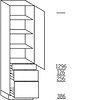 Staande kast 208 cm hoog, 1 deur, 1 vaste plank, 3 legplanken, 1 lade, 2 korven