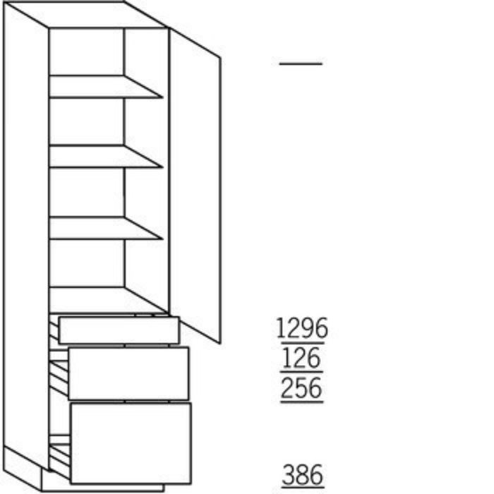 HÄCKER Systemat Hoge keukenkast 208 cm hoog, 1 deur, 1 vaste plank, 3 legplanken, 1 lade, 2 korven