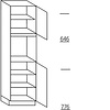 Hoge keukenkast 208 cm hoog, 1 deur, 1 vaste blende, 1 inbouwnis, 1 deur, 3 legplanken