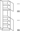 Hoge keukenkast 208 cm hoog, 1 deur, 1 vaste blende, 1 inbouwnis, 1 deur, 3 legplanken