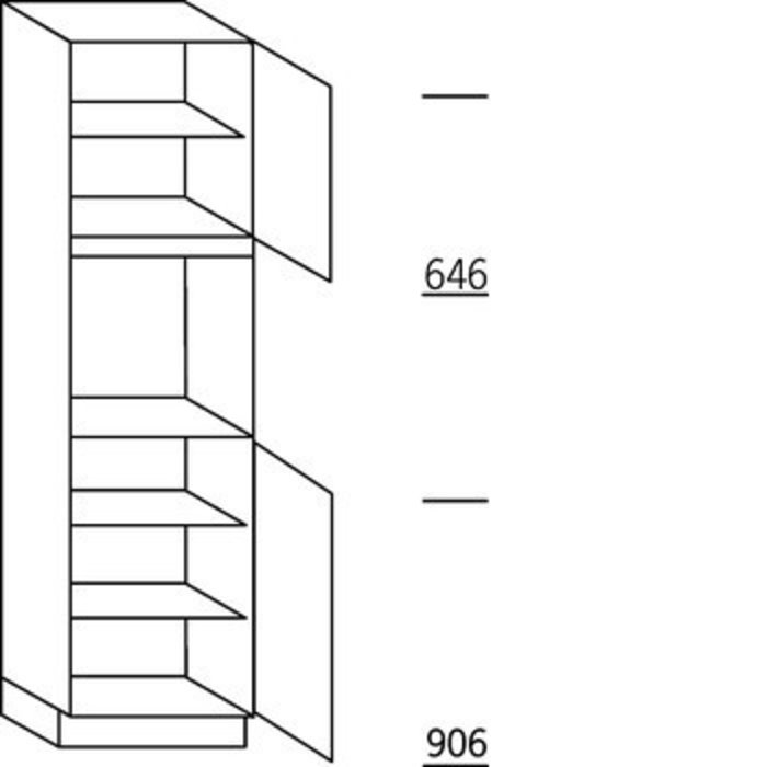 HÄCKER Systemat Hoge keukenkast 208 cm hoog, 1 deur, 1 vaste blende, 1 inbouwnis, 1 deur, 3 legplanken