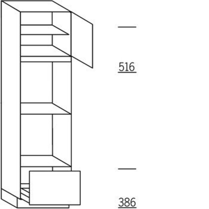 Systemat 'met greep' Hoge keukenkast 208 cm hoog, 1 deur, 2 inbouwnissen, 1 korf, 1 legplank