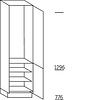 Hoge kast 208 cm hoog, 1 deur met nis 122,5 cm hoog, 1 deur, 2 legplanken
