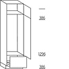 Hoge kast 208 cm hoog, 1 deur, 1 deur met nis 122,5 cm hoog, 1 lade met korfblende