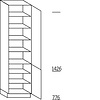 Hoge keukenkast 221 cm hoog, 2 deuren, 1 vaste plank, 6 legplanken