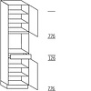 Hoge keukenkast 221 cm hoog, 1 deur, 1 vaste blende, 1 inbouwnis, 1 lade, 1 deur, 4 legplanken