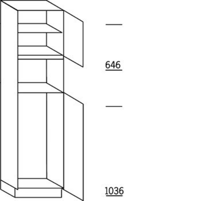 Systemat 'met greep' Hoge keukenkast 221 cm hoog, 1 deur, 1 inbouwnis, 1 deur met inbouwnis, 1 legplank