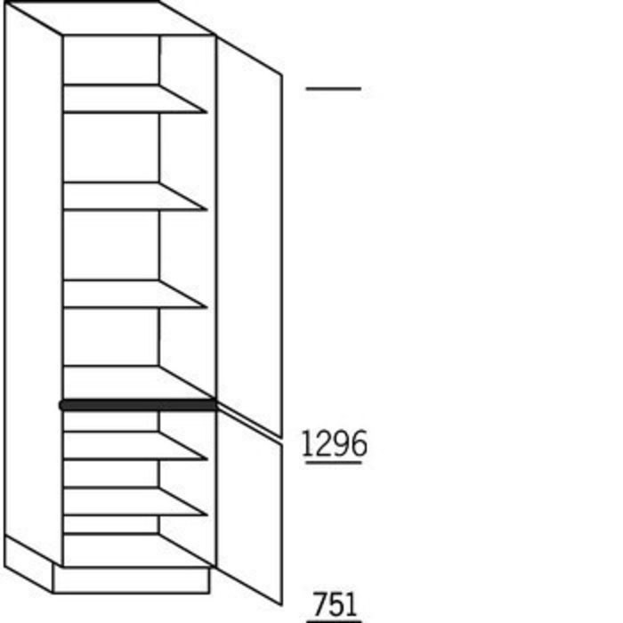 Greeploos Hoge keukenkast 208 cm hoog, 2 deuren, 5 legplanken